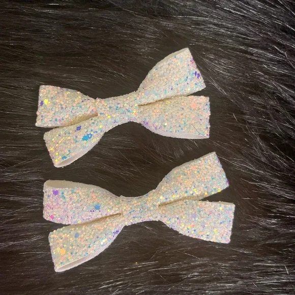 Handcrafted Hair bow Set - 2 Glitter hair bows - Little Girls or Cheer